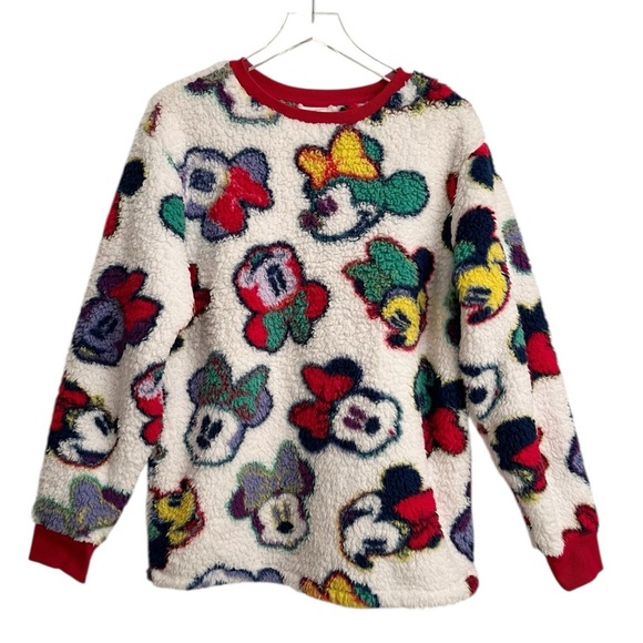 Disney Minnie Mouse Sherpa Fleece Pullover Sweater Red White Women’s Size Medium - Picture 2 of 6